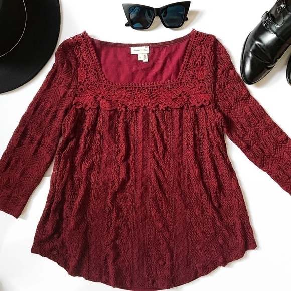 Anthropologie Tops - Meadow Rue | Burgundy Lace Melange Top